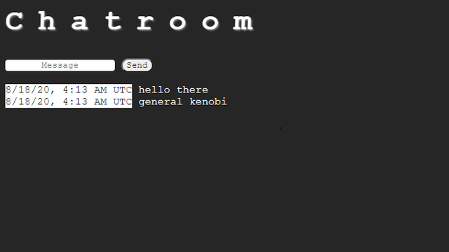 A screenshot of a basic chatroom UI.