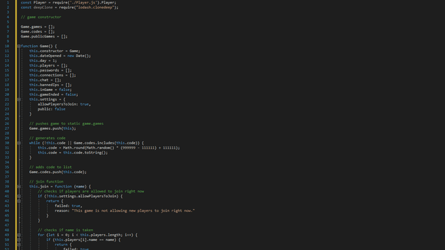 An image of the code from an online game template.
